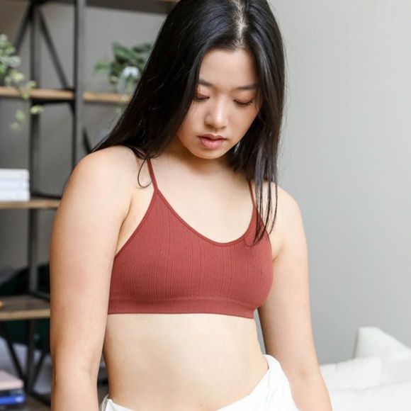 Rust boho mesh Floral racerback Seamless bralette - Picture 6 of 8